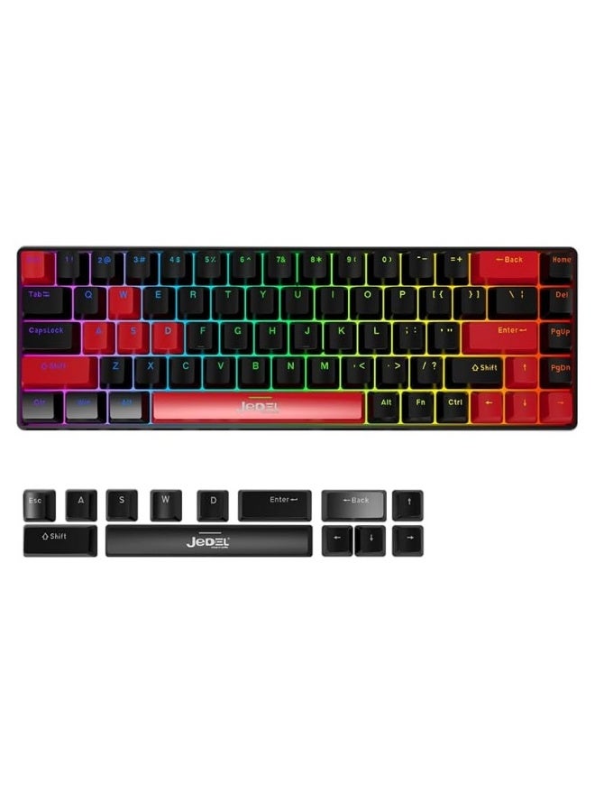 JeDEL KL141 68% Mechanical Gaming Keyboard (Arabic/English) 68 Keys – RED Switch - Rainbow LED Backlit – Double injection key caps Illumination – USB Wired For PC (Black/Red) - Image 1